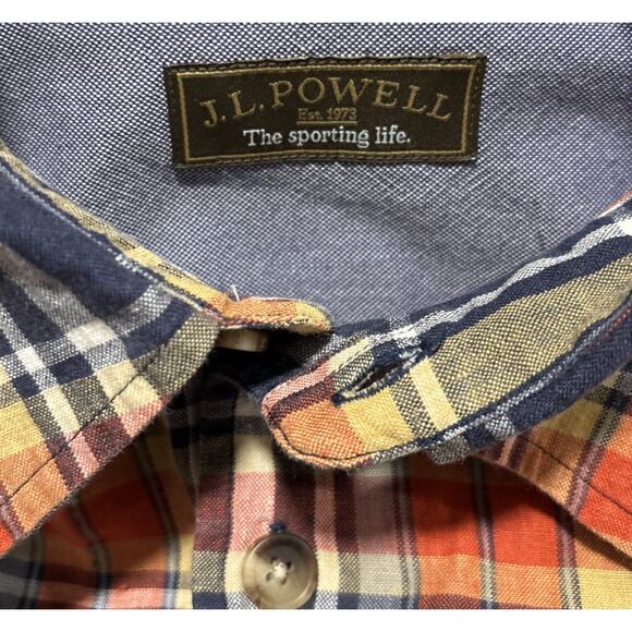 J.L. Powell Men's Medium Plaid Button-up Long Slv Elbow Patch Linen Portugal - Picture 2 of 9